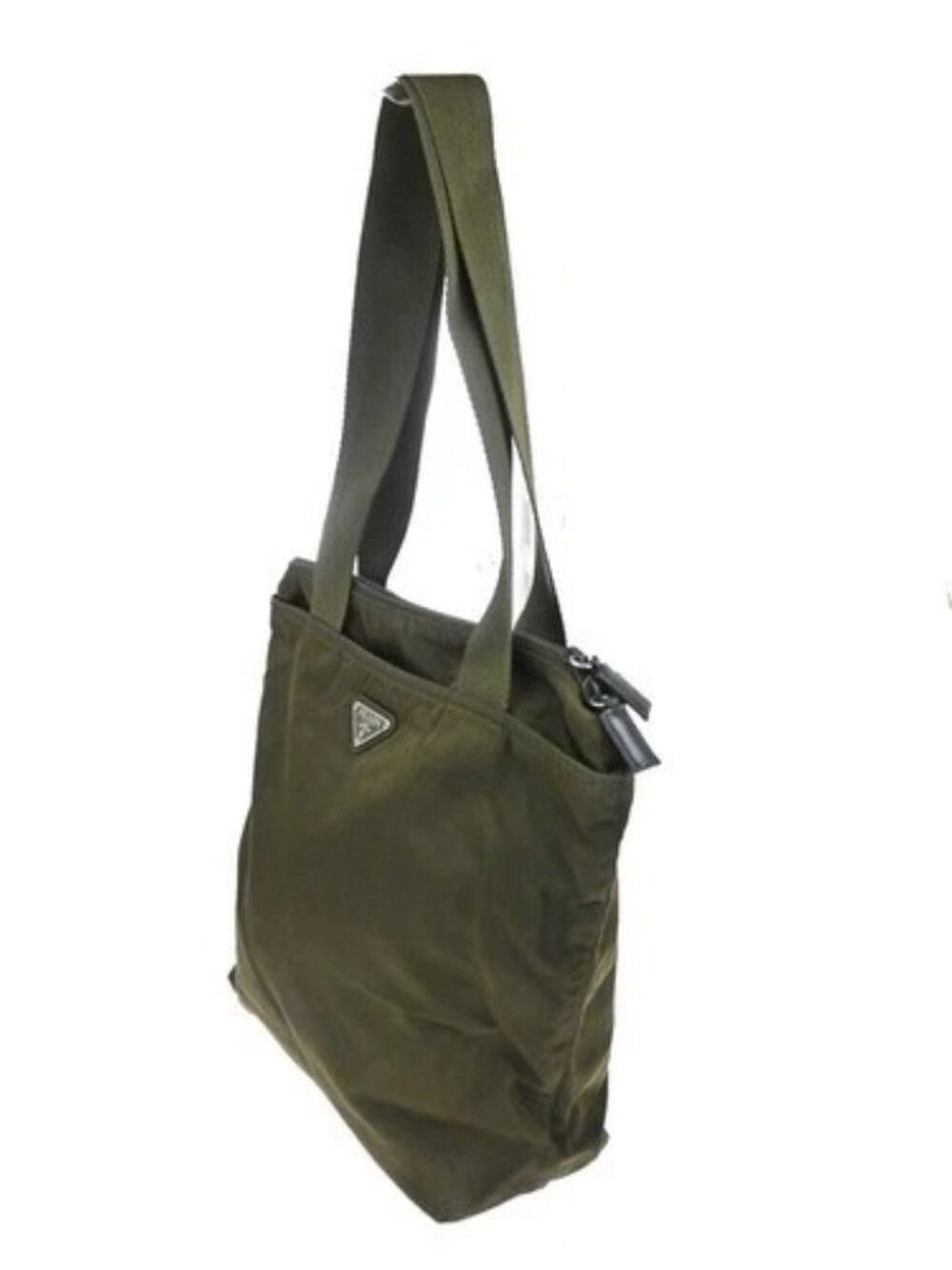 PRADA Logo Shoulder Hand Bag Nylon Leather Khaki Green 62TA556 - Picture 2 of 15
